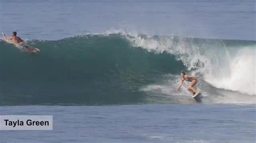 Female surfers take on perfect glassy waves at Keramas, Bali