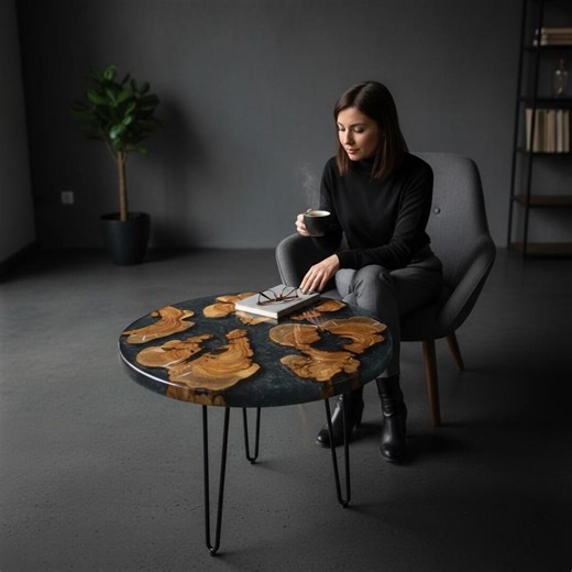 Handmade Olive Wood Epoxy Coffee Table, Black Base, Modern Resin Table - Etsy