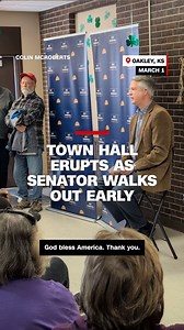 Sen. Roger Marshall left his town hall early in Oakley, Kansas, after a larger-than-expected crowd pressed him about DOGE cuts, including jobs held by veterans. Colin McRoberts, who recorded the town hall, spoke to CNN about the Republican senator's abrupt exit. Read more: https://cnn.it/4igiqZv | CNN