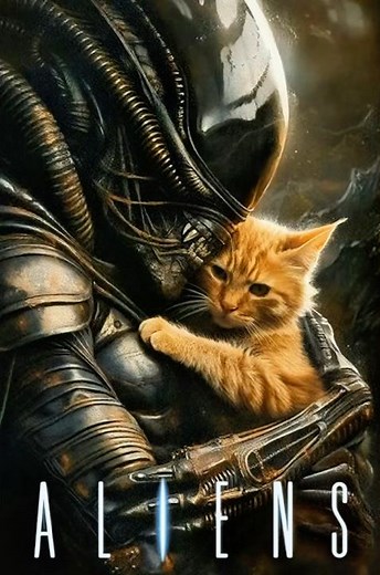 Xenomorph cuddling Jonesy in AI #GodlikeAI