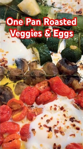 One tray, wholesome goodness!Roasted veggies + baked eggs + feta = perfection.