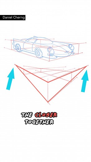 Proko on Instagram: "Distortion in perspective depends on how close or far you stand. Placing vanishing points close intensifies depth OR spread them wide to flatten space. It’s about playing with size and vantage. Learn more in our newest video on YouTube! 🔗 proko.com/889 #howtodraw #perspective #sketching #sketchbook #drawing"