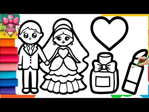 Cute Bride and Groom Drawing, Painting & Coloring For Kids and Toddlers _ Kids Art