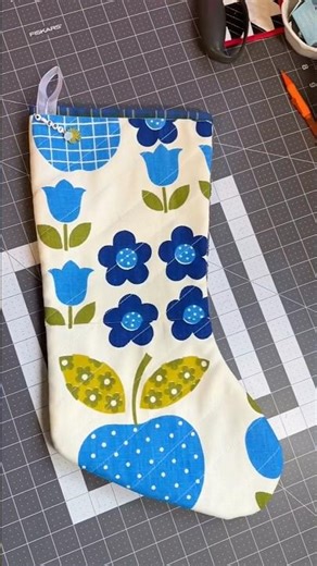 Upcycled stocking made with upholstery samples #holidayswithshorts #upcycledholiday