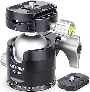 Low Profile Camera Tripod Head with 2 Arca Quick Release Plates 40mm Aluminium 360 Rotating Panoramic Ball Head Load 44lbs/20kg