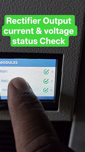 Rectifier running status and Output current and voltage checking process in delta touch controller.