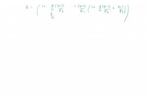 Determine a ray matrix (an A B C D matrix) for a thick lens (see Figure 4.38). A thick lens is a lens that is thick enough that the ray exiting the lens is not at the same location as the ray entering the lens. Assume the lens is a thickness t. Find the A B C D matrix in terms of R1 and R2. Figure 4.38 can't copy A thick lens. | Numerade