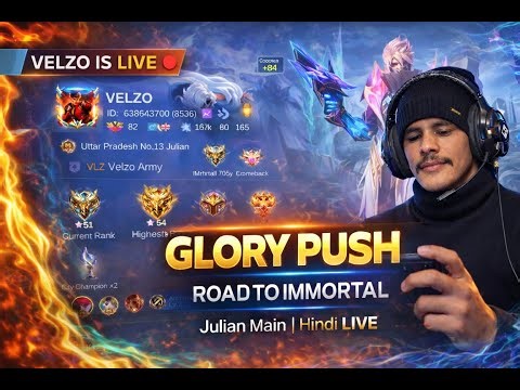 MLBB LIVE 🔥 Glory Push | Road To Immortal Day 17 (Hindi) #mlbb