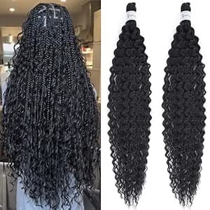 Deep Wate Wave Wet and Wavy Curly Braiding Hair Pre Stretched Ocean Wave Crochet Boho Hair for Braiding 30 Inch 2 Packs 1b Black Bohemian Boho Curls Braids Extensions