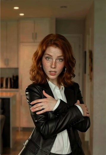 but I look up at you 💋 your comment = my next outfit ✨ #dressme #freckles #redhead #leathersuit #fyp