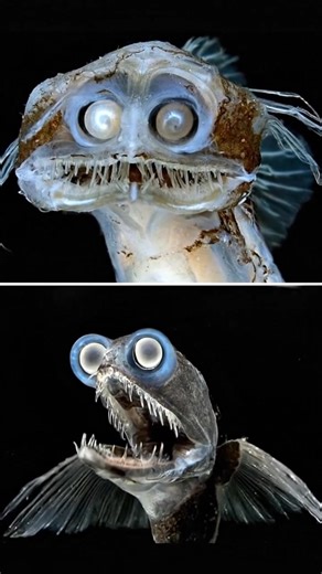 The telescope fish prowls the ocean’s blackest depths more than 2,000 meters below the surface. Its strange tubular eyes swivel forward and upward, capturing the faintest trace of light in a world where darkness never ends. Armed with an expandable stomach, it gulps down prey whole, turning every encounter into a silent ambush. Among deep sea creatures it is one of the most specialized and most mysterious hunters ever discovered. The Telescope Fish (Gigantura) is a truly fascinating deep sea cre
