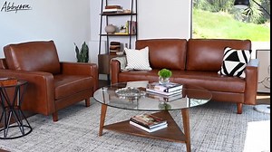 Abbyson Living Tomasino Leather Power Reclining Loveseat - Power Adjustable Headrest, USB Charger, Blue