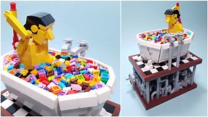 A Clever LEGO Automaton of a Man Taking a Bath