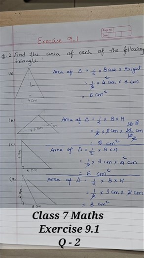 Home Schooling on Instagram: "Class 7 Maths Exercise 9.1 Q-2 | Find the Area of Triangles | Homeschooling | NCERT CBSE In this video, we solve Class 7 Maths Chapter 9 Exercise 9.1 Question 2 step by step. This question is based on finding the area of triangles using the correct formula. This video is very helpful for: ✔ Class 7 students ✔ NCERT CBSE exam preparation ✔ Homeschooling students ✔ Parents teaching maths at home 📌 Topic Covered: • Area of triangle • Exercise 9.1 Question 2 • NCERT CB