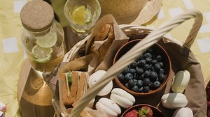 Picnic basket with food and drinks | Free Stock Video Footage