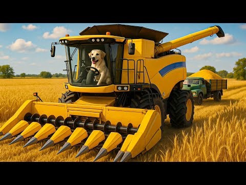 DOG FARM: Giant Harvester At Work! Dog Harvests Golden Wheat Fields 🌾🚜 | Realistic Farm Work