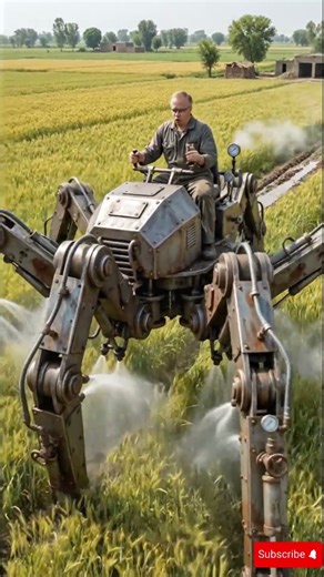 Giant Spider Robot Spraying Water in Pakistani Wheat Fields | Future Farming Technology