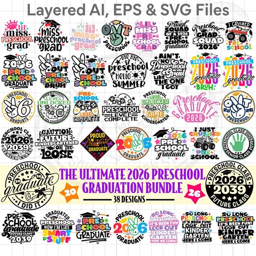 Preschool Graduation Svg Png Bundle (38 Designs), 2026 Graduate Designs - Etsy