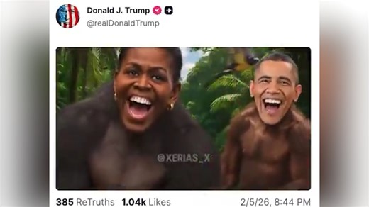 Trump shares video on his Truth Social account depicting Barack and Michelle Obama as apes