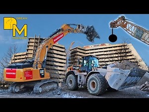 WRECKING BALL DEMOLITION #5 LIEBHERR 960 LONGFRONT LIEBHERR HS 895 CATERPILLAR 352F ABBRUCH
