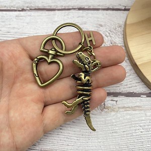 Custom Brass Dinosaur Skeleton Keychain, Vintage Jurassic Fossil Pendant, Personalized Letter Charm Gift for Him or Her, Unique Collectible - Etsy