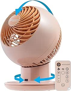 IRIS USA WOOZOO Desk Fan with Remote, Oscillating Table Air Circulator, 5 Speeds, 82ft Max Air Distance, 90° Adjustable Tilt, 30db Low Noise Motor, Small Fan for Bedroom, Office, Dorm, Pink