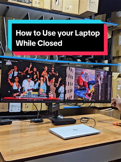 How to use your laptop as a system unit while closed. #thetechtunnel #officesetup #techtips #techtok #dockingstation