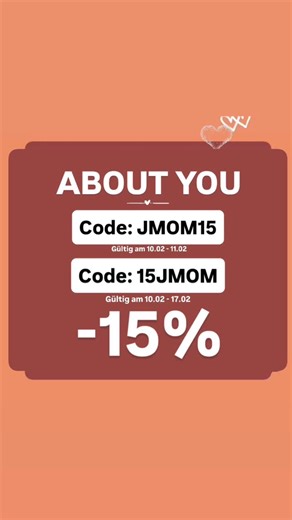 🛍 Aktuelle Codes & Rabatte | About you Rabattcode: JMOM15 gültig am 10.02-11.02 Rabattcode: 15JMOM gültig am 10.02 - 17.02 15% Rabatt ab einem Bestellwert von 75€... | Instagram