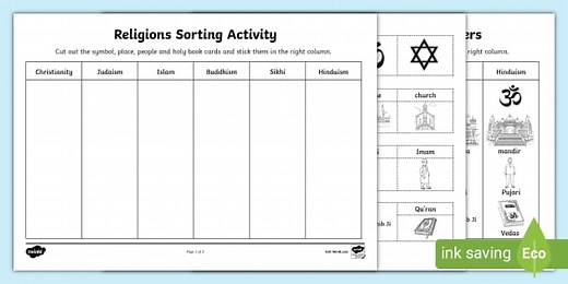 Religions Sorting Activity
