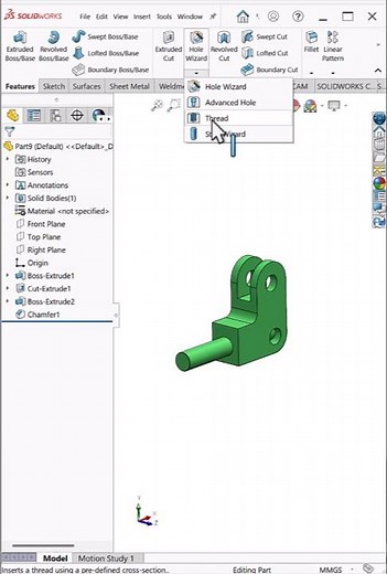 Mechanical Component ⚙️Thread, Extrude & Cut-Extrude Part Design in #solidworks #shorts