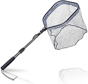 Tailored Tackle Floating Shore Fishing Net for Freshwater Saltwater & Kayak Telescopic Folding Fishing Net 3.5 Ft Length 1 Ft Width 1.5 Ft Deep Rubberized Mesh Pocket