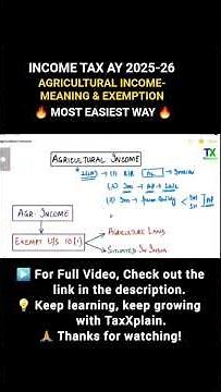 Agricultural Income Meaning & Exemption | Income Tax | BCom/BBA | TaxXplain #Shorts