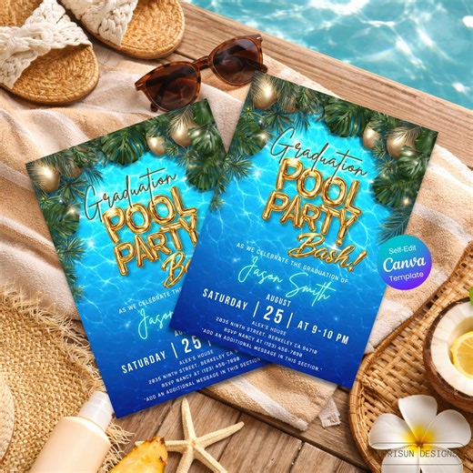 Graduation Pool Party Invitation, Graduation Pool Party Bash, Waterslide Summer Grad Party, Congrats Senior Class of 2026, Editable Template - Etsy Canada