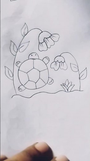 How to draw a Cute Turtle in a Garden 🐢🌸 #turtle #drawing #nature #kids