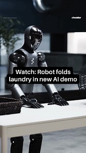 44K views · 321 reactions | This robot just completed one of the most dreaded chores. AI robotics firm Figure released a new demo of its humanoid Figure 02, the first robot to fold laundry on its own. In the clip, the bipedal bot slowly but steadily folds hand towels and stacks them in a basket, improving with each attempt. | cheddar news | Facebook