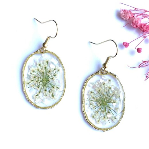 Real Pressed Queen Anne's Lace Resin Earrings: 14k Gold Filled - Etsy