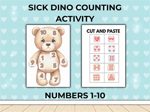 Sick Teddy Counting Printable Activity, Preschool Math Center,numbers 1-10 Cut and Paste, Toddler Learning Folder,valentine’s Day Activity - Etsy UK