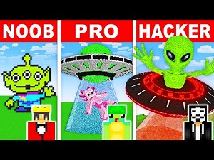 NOOB vs PRO: ALIEN UFO HOUSE Build Challenge in Minecraft!