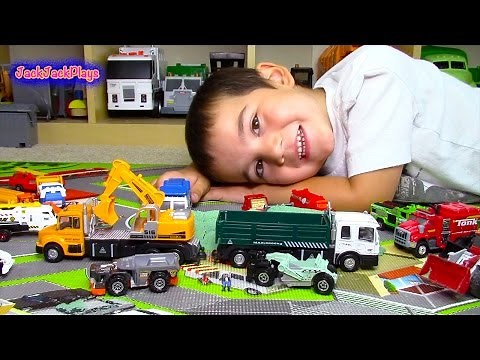 Toy Trucks for Kids! | Digger, Scraper, and Excavator Pretend Play in the Sand! | JackJackPlays