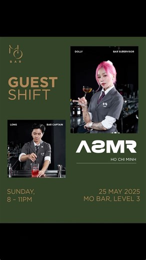 ASMR x MOBAR - GUEST SHIFT NIGHT on this Sunday, 25th May 2025 🫶🥂 Our talented bartenders - Xu Dolly & Long - has came to Singapore, to represent ASMR Bar at MOBAR Singapore for an exclusive Guest Shift Night! 💝 This May 25th, are you ready for a night of cocktail artistry as our team brings the flavors, creativity, and spirit from Saigon to Singapore? ✉️Message us to reserve a table now! __ 📍Address: 15 Xuan Thuy, Thao Dien 📲 Reservations: 0968580015 #ASMR #COCKTAILBAR #THAODIEN #HAPPYHOUR