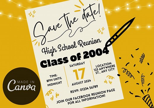 Class Reunion Save the Date Template - Fully Editable in Canva, A4 Digital Invitation for College & High School, Instant PDF Download - Etsy