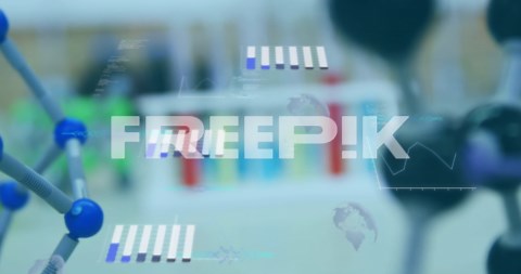 Animation of statistics recording and data processing over scientific laboratory | Premium Stock Video Footage