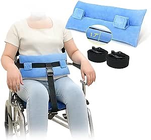 Wheelchair Seat Belt Safety Straps Elderly Wheelchair Chest Harness Adult Medical Hospital Restraints Chair Seat Belt to Prevent Sliding for Patients, Seniors (2 in 1 - Blue)