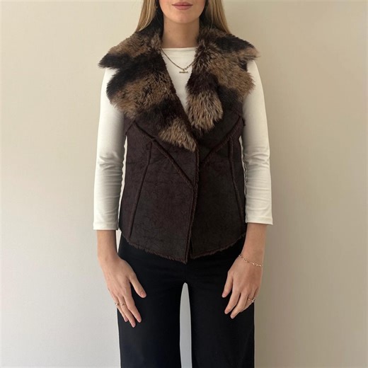 1970s Brown Shearling Fur Vest Women Vintage Aviator Sleeveless Winter Leather Look Luxury Outerwear - Etsy