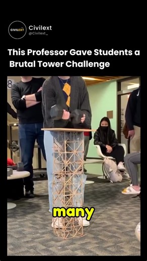 civilext on Instagram: "This engineering professor pushed his class with a high-stakes tower design challenge — and failure wasn’t an option. Students had to balance strength, stability, weight, and smart geometry to build a tower that could survive real-world loading. It’s not about who builds bigger… It’s about who builds smarter. 🏗️ Would your design pass? 🎥 @ballstatecap 👉 Follow for more real engineering challenges 👉 Comment “TOWER” if yours would survive 👉 Share with an engineering fr