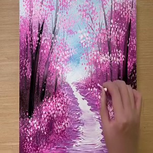 Painting Brilliant Pink Forest / Acrylic Painting Techniques | Painting Skills
