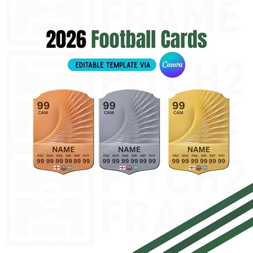 Blank Personalisable 2026 Football Team Player Cards | 3 Designs - Digital Download Template (editable via Canva) - Etsy UK