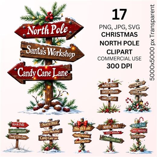 Christmas North Pole Sign Clipart, Santa’s Workshop Signs PNG SVG, Winter Direction Sign Graphics, Commercial Use - Etsy Canada