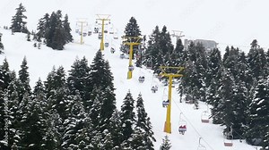 Winter Sport Center, Cableway People Ski at montain resort,