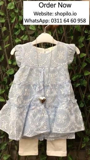 3 Pc Embroidered Frock Suit with Tights & Locket 1 – 6Y